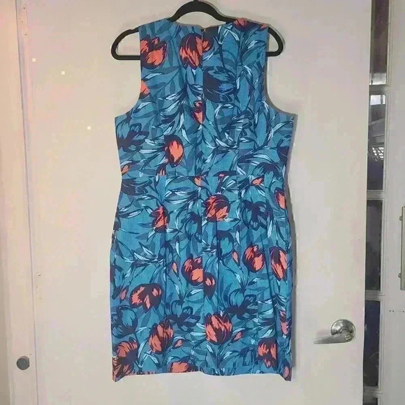 J. Crew Factory Blue Floral Dress Sleeveless Sheath Sz 14 - Picture 2 of 8
